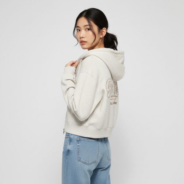 WOMAN UNION LOGO CROP HOODED ZIPPED JACKET OATMEAL 6,415円