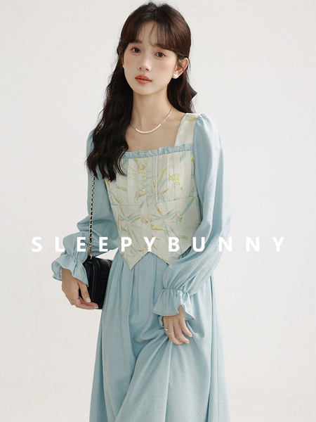 Sleepy Rabbit Nan Ke Yimeng レトロフェイクツーピースドレス
