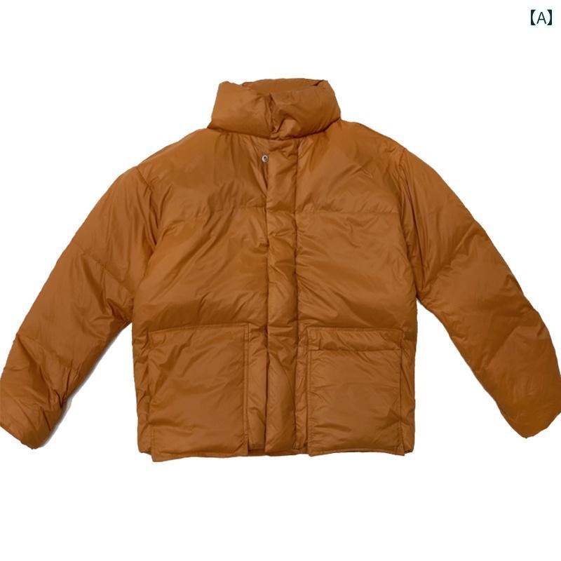 メンズ 質感 ダウン ジャケットブレッド コート 秋冬 暖かい 無地 厚手 マルチ ポケット スタンドカラー 起毛 カジュアル