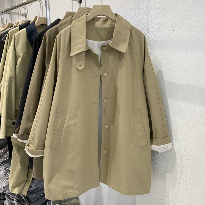 カーキ作業服ウインドブレーカー女性のミッドレングス 2025 春と秋の新韓国スタイルカジュアルシンプルなジャケットトップ