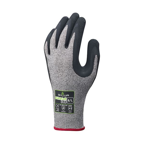 （まとめ）ショーワグローブ 耐切創背抜き手袋デュラコイル 346 L グレー 1双[x3]