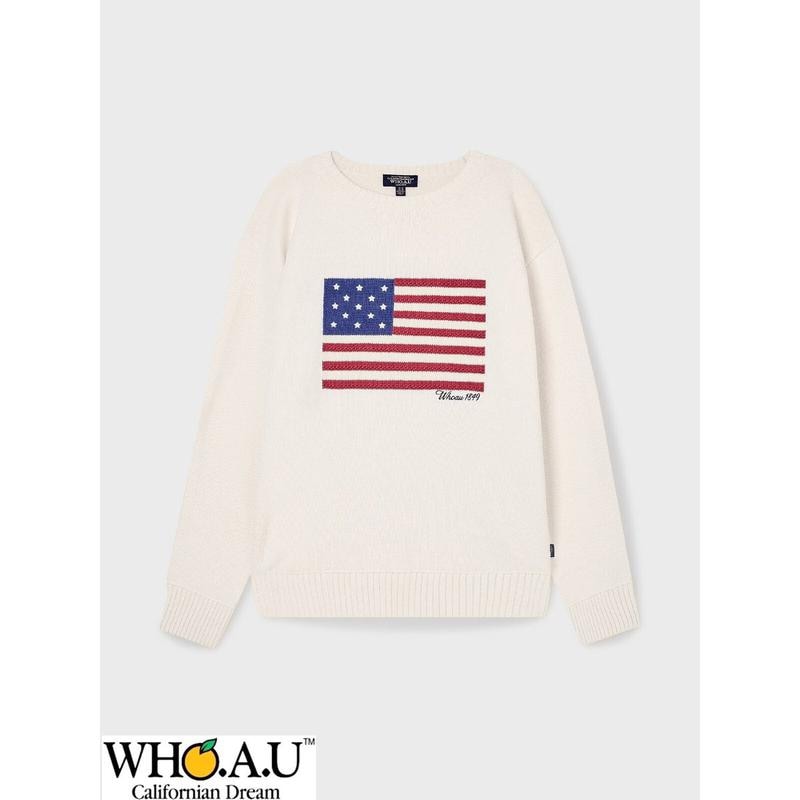 W.A.U アメリカ国旗インターシャプルオーバー-IVORY-WHKAF4T81U