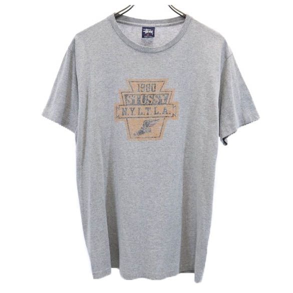 90s USA製 紺タグ オールド ヴィンテージ ロゴ プリント 半袖 Tシャツ M グレー メンズ
