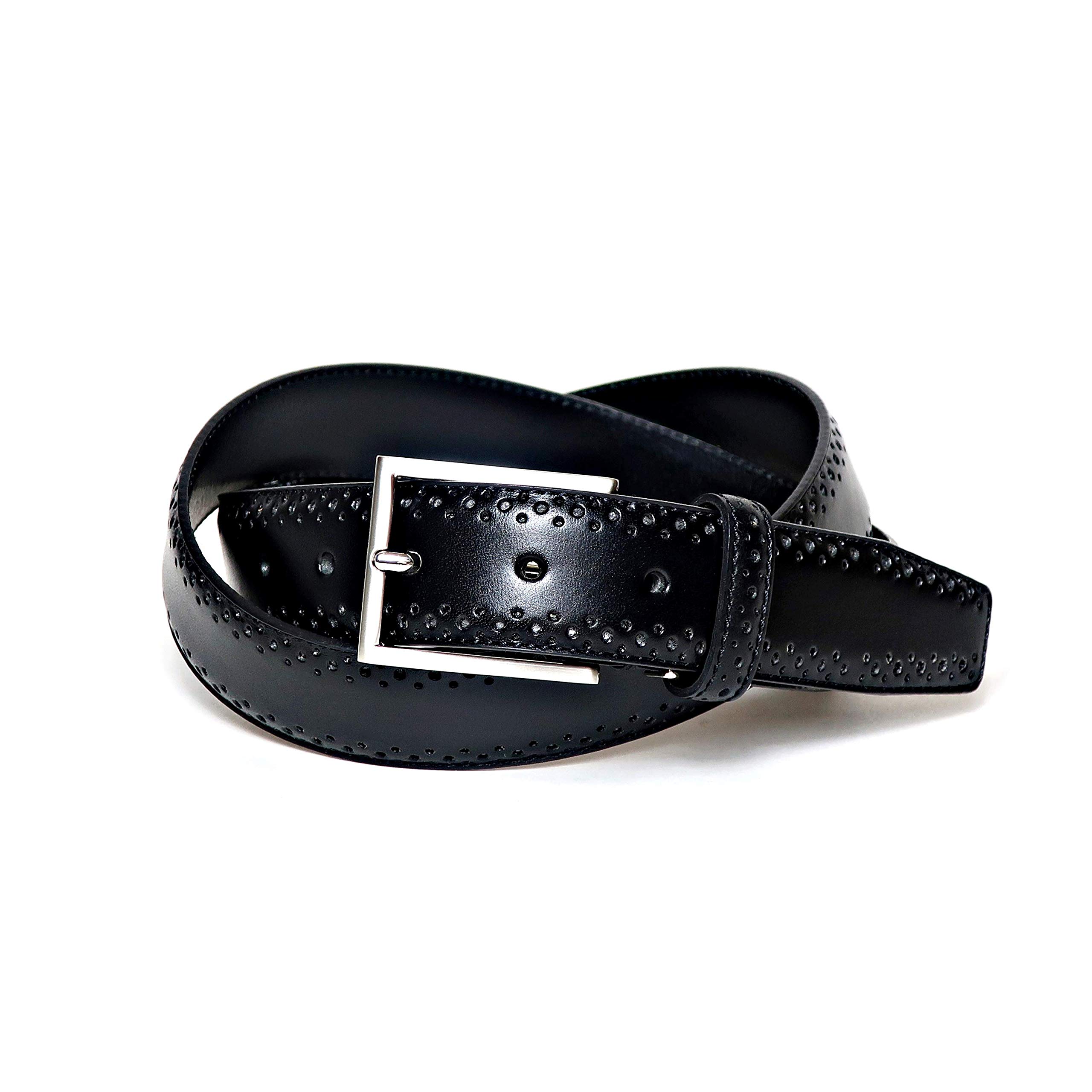 [KIETH] メンズ ベルト アンティーク調 パンチングレザー ブラック 33mm幅 サイズ調整可能 日本製 KE21268-19