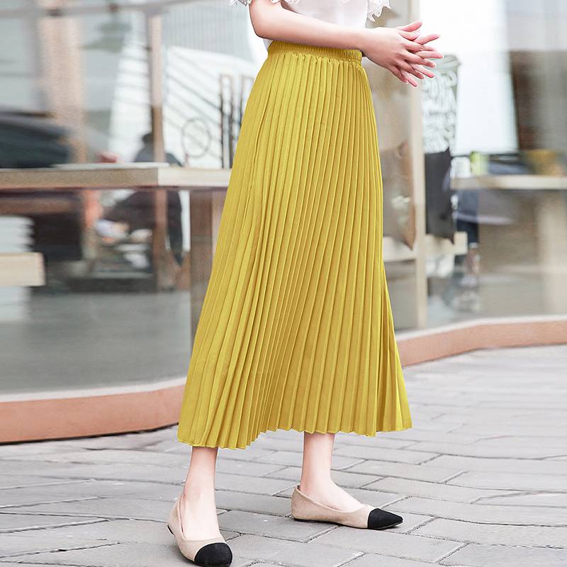 プリーツ スカート 人気 通販 おすすめ ボトムス ロング ミモレ丈 大人 上品 ハイウエスト ウエストゴム 楽ちん Aライン シフォン ふんわり 裏地付き エレガント 清潔感 上品 通勤 通学