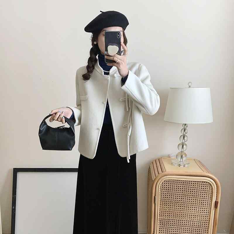 秋服 レディース ファッション オシャレ カワイイ シンプル 大人カワイイ 大きいサイズ ウール コート ク ボタン スタンドカラー レトロ