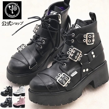 【公式SHOP特典キズ補修液付】 ヨースケ 厚底ブーツ レディース ベルト付き　レースアップブーツ 防滑ソール使用 歩きやすい 5.5cm ヒール