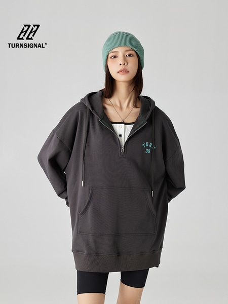 Turn Signal ハーフジップ ルーズ カジュアル スウェットシャツ