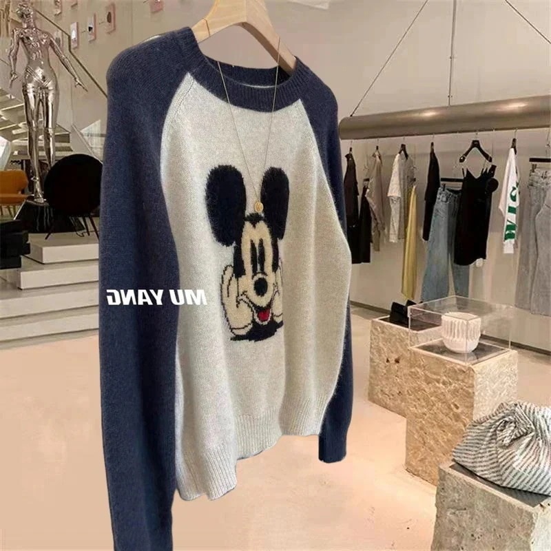 ミッキートップス トップス ミッキーマウス カラーブロック セーター プルオーバー 女性用