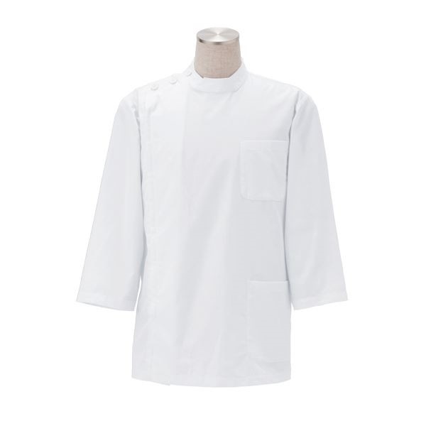 ケーシー型白衣/診察衣 男子用 八分袖/3Lサイズ 抗菌 制電 メンズ フロントファスナー 胸ポケット腰ポケット