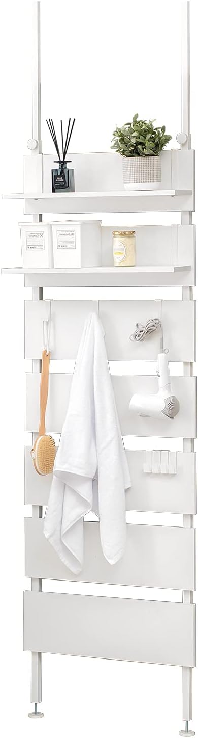 突っ張り ラック つっぱり 棚 壁面収納 ウォールラック 【DIY・穴あけ・工事が不要】簡単取付 段差対応 木目調 幅60 スリム ホワイト KTR-3147WH 7,314円