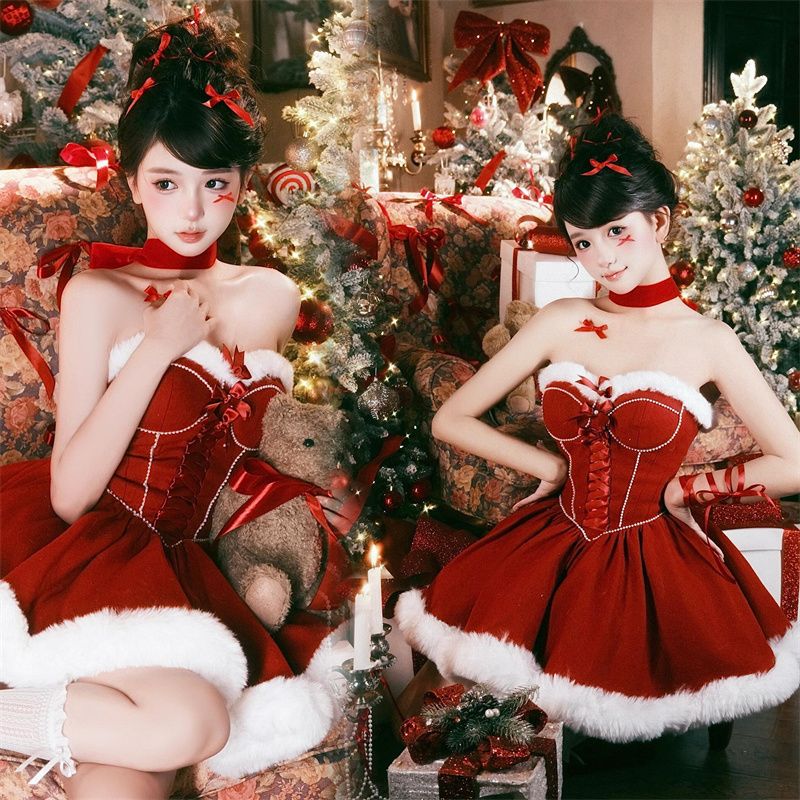 メイド服 サンタコス 人気クリスマス コスプレ クリスマスをテーマにした私服ポートレート との コスプレ