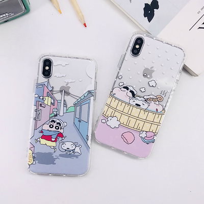 Qoo10 韓国クレヨンしんちゃんカップル透明かわい スマホケース 保護フィルム