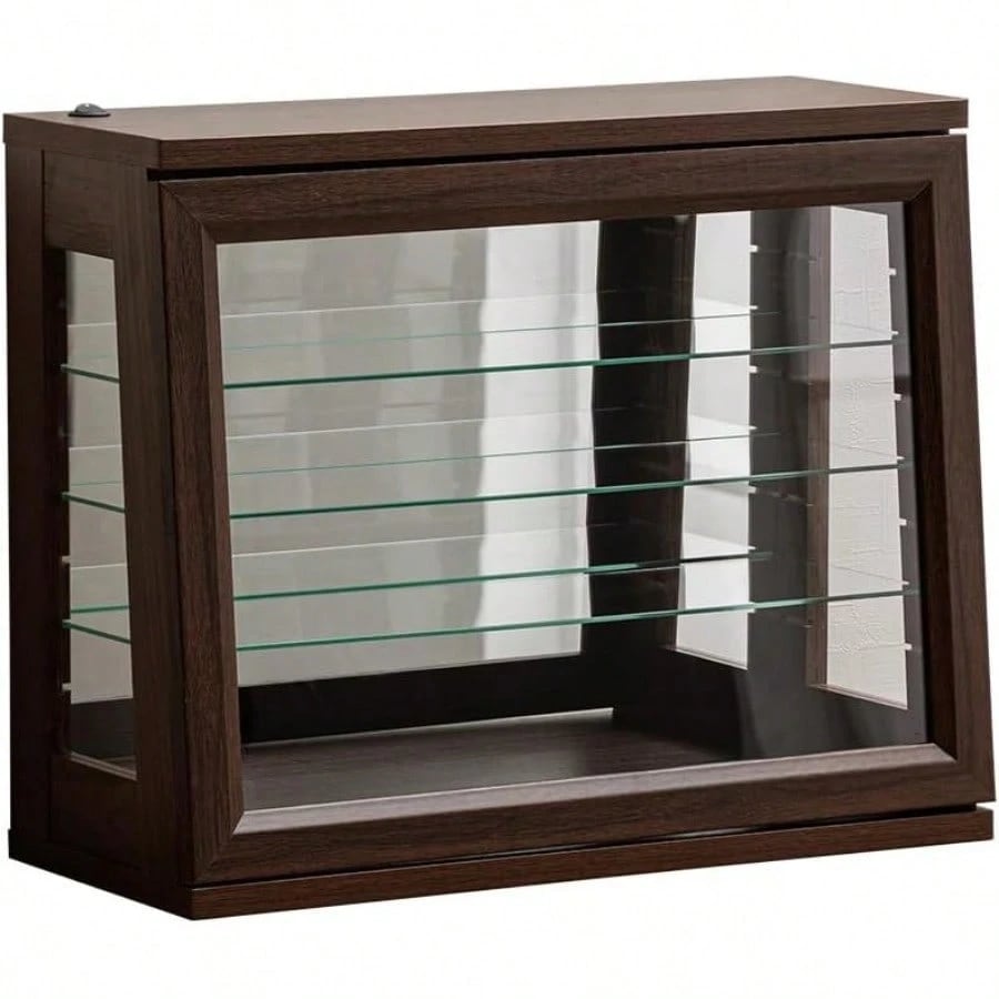 コレクションケース 卓上 LED コンパクト 小型 コレクションボード 完成品 おしゃれ WALブラウン ガラス棚 3段 3枚 背面ミラー LED照明付き 木製 幅50 フィギュア ダークブラウン