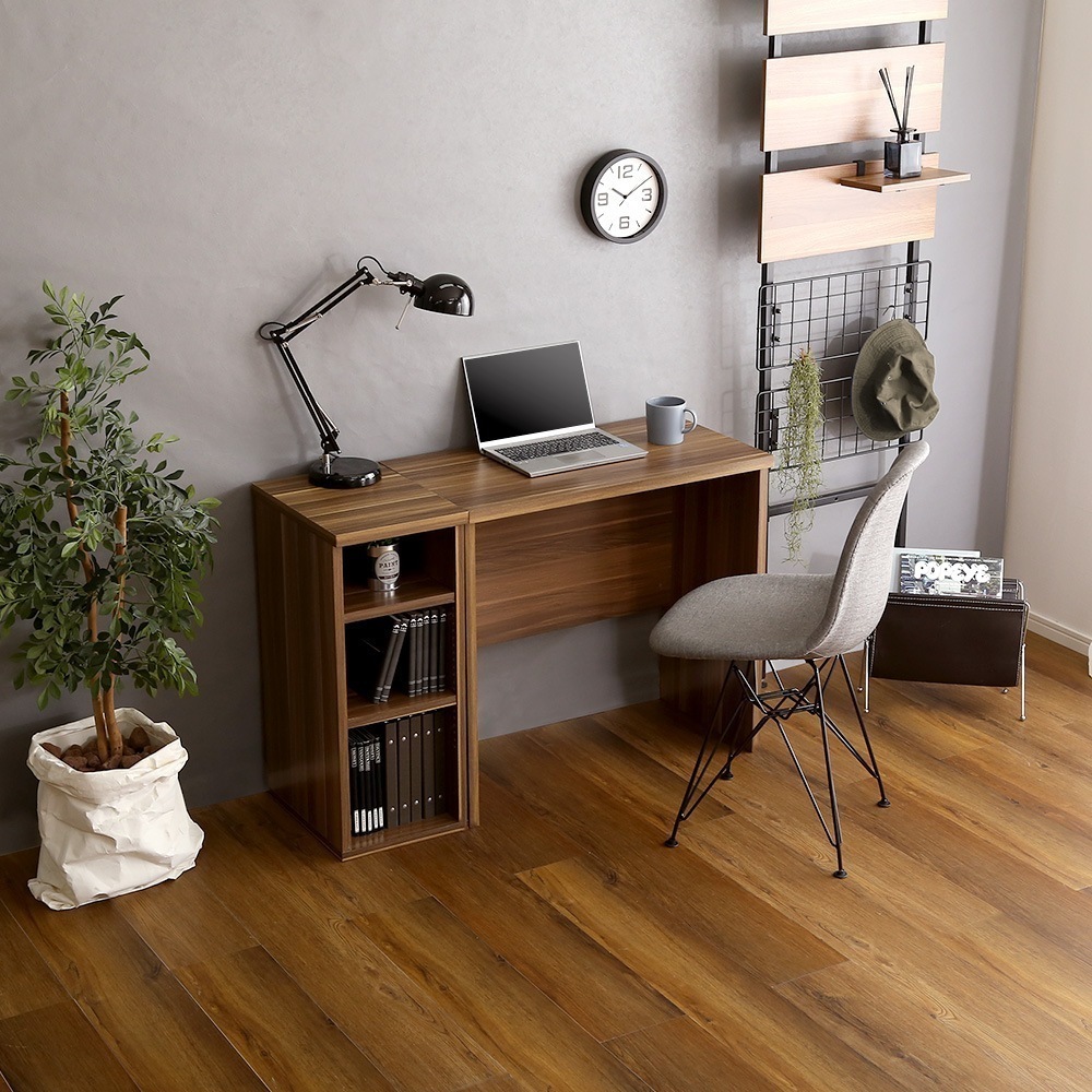 デスク 机 おしゃれ ナチュラルモダン 木目 コンパクト 木製 ワークテーブル ゲーミング 棚 サイドラック付き