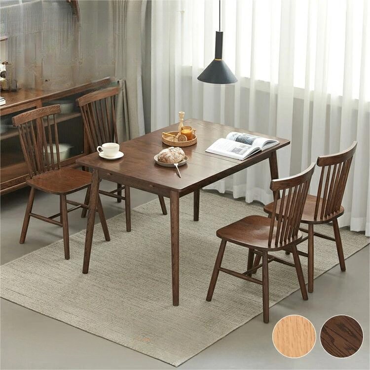 ダイニングテーブル 伸縮性 食卓テーブル 北欧 ナチュラル ウッド おしゃれ シンプル 無垢材 ウッド 椅子4脚 モダン ブラウン 北欧スタイル オーク ダイニングテーブル単品 ダイニング5点セット