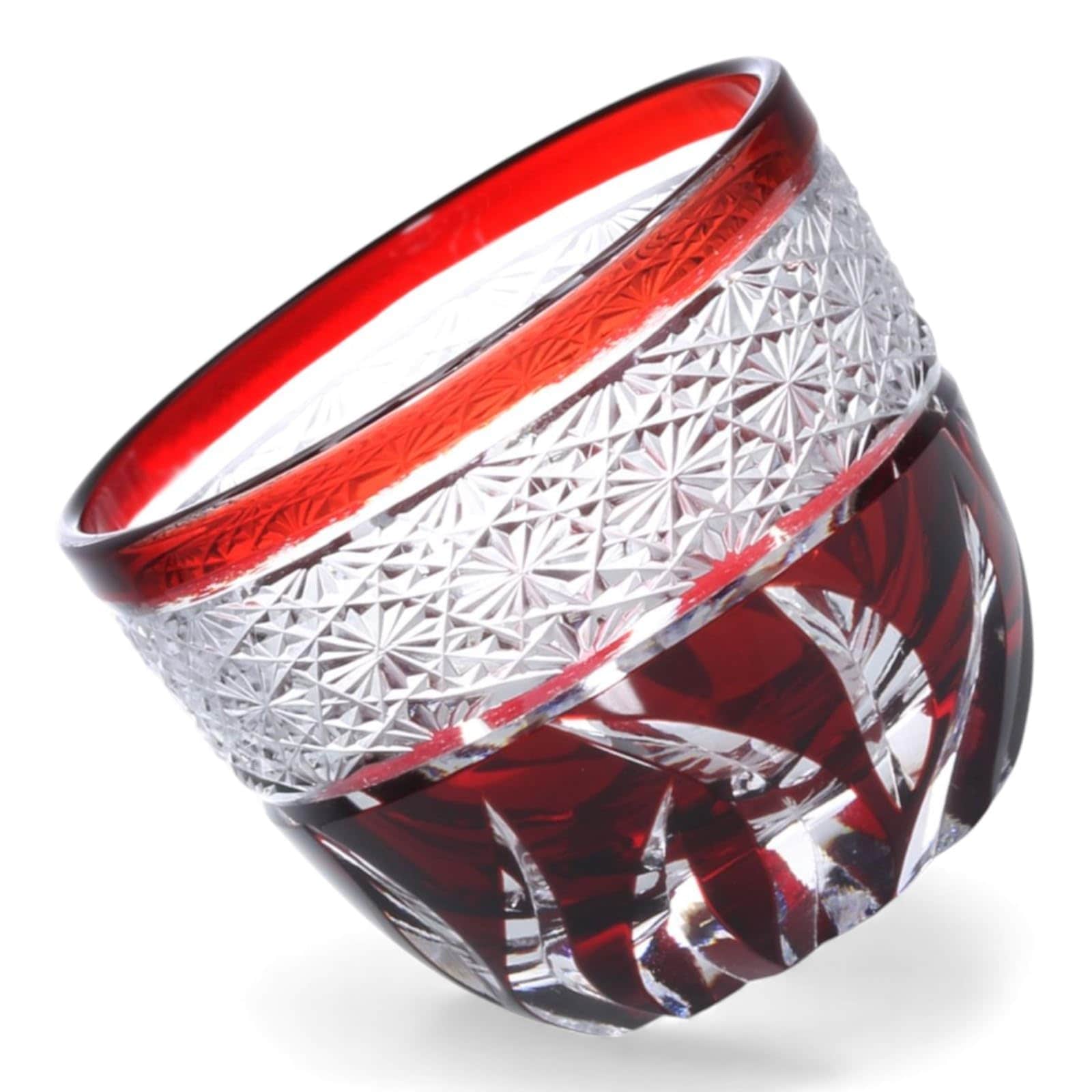 匠美風 ディナー ラグゼ 切子 グラス カップ 日本酒 おちょこ 径60xH50mm 70cc 帯絞り レッド 煌雅 PNO.333156