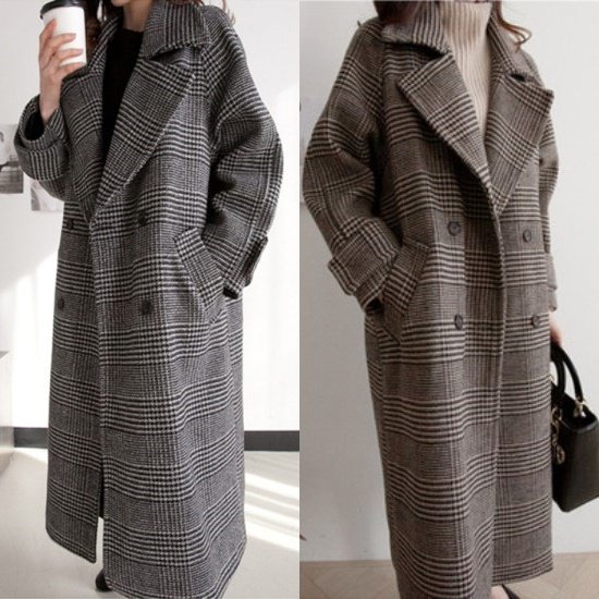 【取寄：納期2週間】チェスターコート アウター レディース 韓国 ファッション チェック柄 ジャケットロングコート 秋冬アウター チェスターコート アウターレディース シック 上品 きれいめ アウター