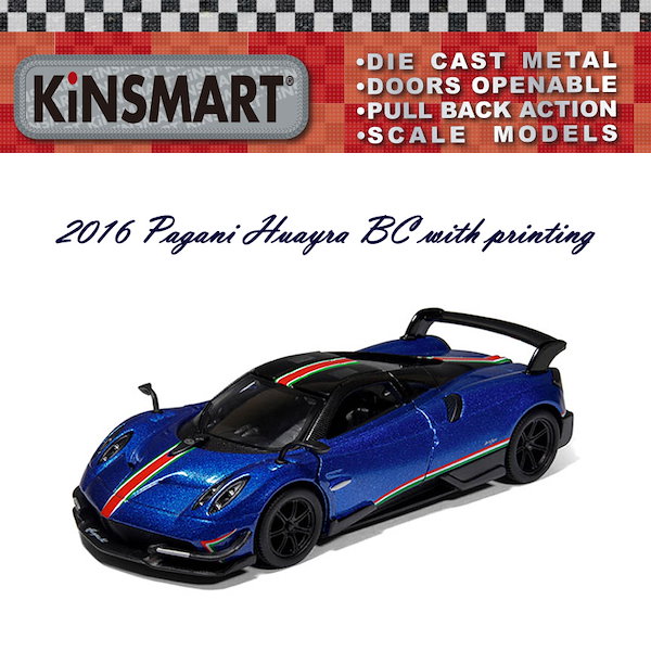 [KiNSMART]1:38スケール2016 パガーニ ウアイラ BC プリントありダイキャストメタルミニミニカー ドア開閉式  手前に引くと自動で前進するプルバックカー 完成品 6才以上