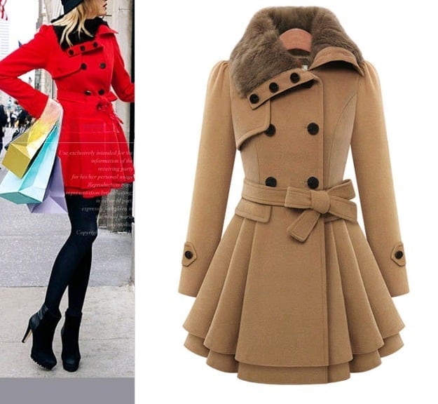 コート アウター ミディアム丈 スリット モノトーン フレア ラージカラー フェイクファー ベルト ダブルブレス ターコート ミディアム丈 袖あり 長袖 ポケット付き アウター 羽織り lout008