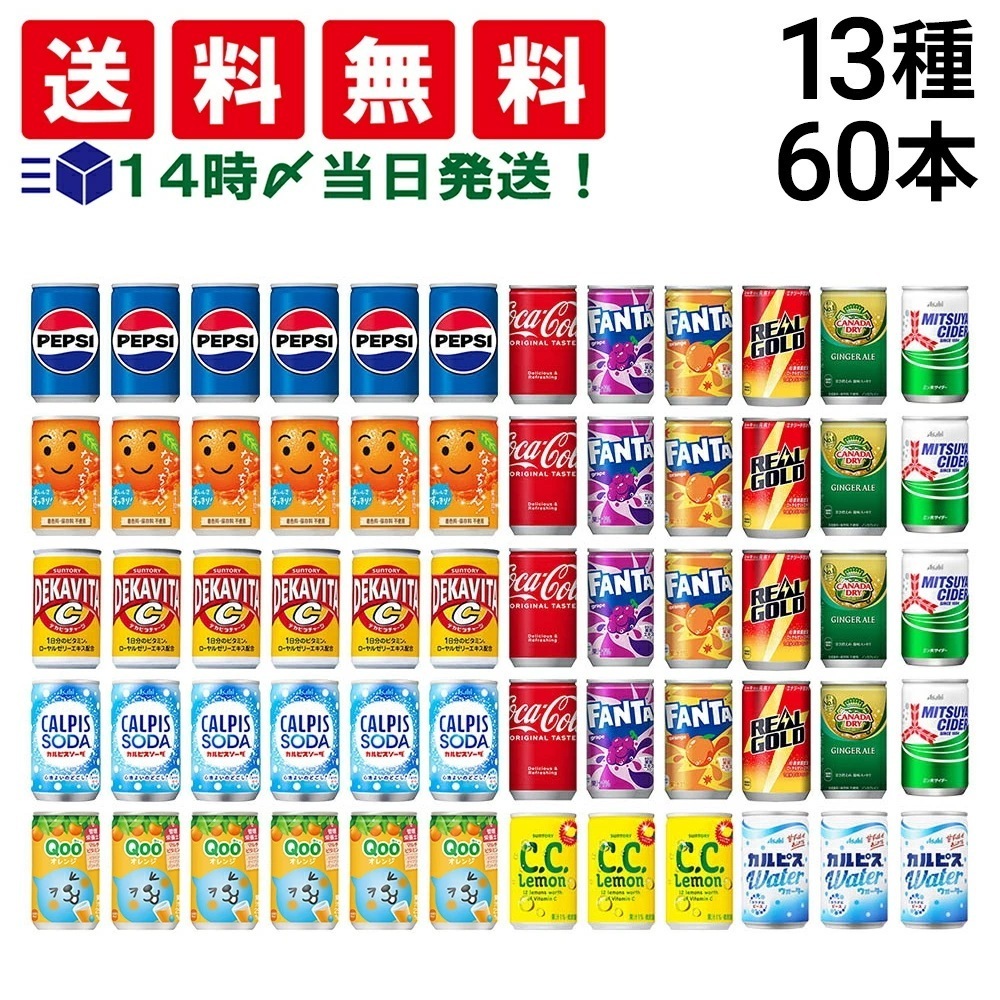 【 当日翌日出荷 】 炭酸飲料 ジュース ミニ缶 160ml 13種 2ケース 詰め合わせ アソート セット 合計60本 まとめ買い