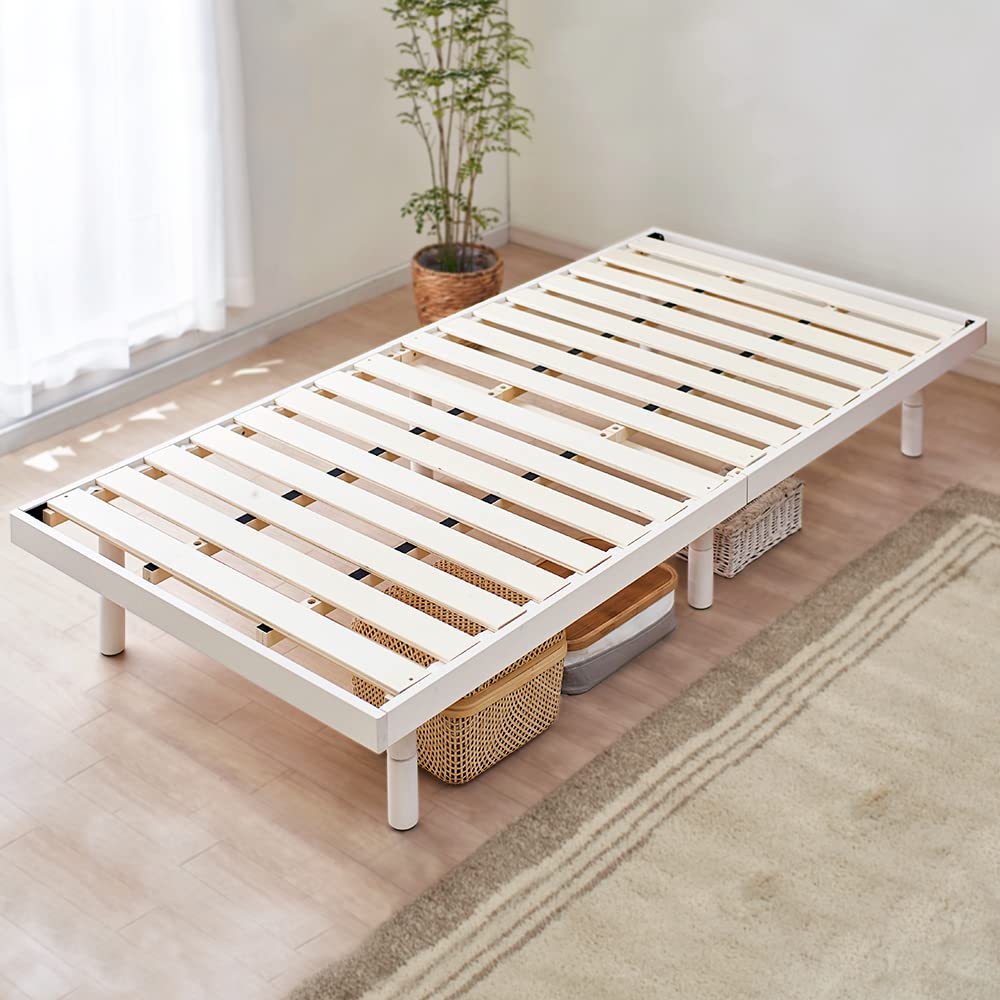アイリスプラザ ベッド ベッドフレーム セミダブル 3段階 高さ調整 耐荷重約200kg 天然木 すのこベッド ホワイト 幅約120×長さ約200cm×高さ約6~30
