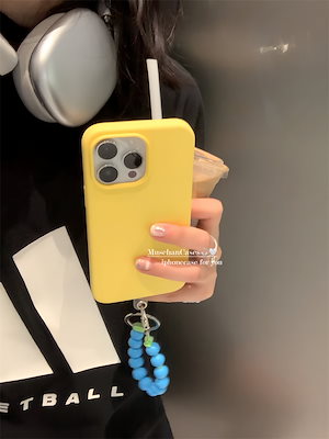 インニッチデザインシンプル夏明るい黄色iphone15/14promaxアップル11/12携帯電話ケースブロガーモーネビーズアップル13保護カバー