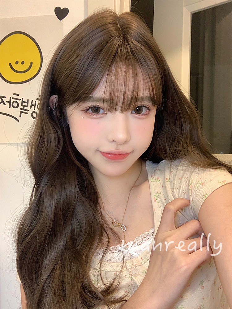 満真かつら女性ロングヘアインターネット人毎日ビッグウェーブロリータロング巻き毛ナチュラルガールコールドブラウンフルヘッドギア