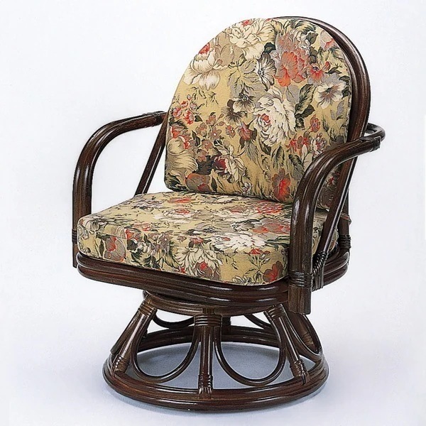 回転座椅子 肘付 ラタンチェア 籐家具 座面高34cm 椅子 イス アジアン