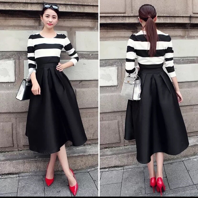 3色 スカート 春夏 かわいい レディース フレアスカート 膝下 ミモレ丈 7分丈 ミディアム丈 ミドル丈 レギュラー丈 無地 ハイウエスト 黒 ブラック 青 ブルー ピンク 大人カラー 春カラー 秋