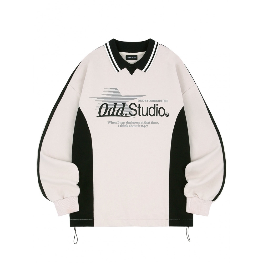 ODD STUDIO スポーティートラックカラーストリングオーバーフィットスウェットシャツサンドベージュブラック 12,122円