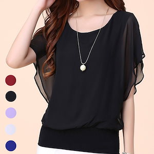2023春夏新作韓国ファッションクルーネックシャツTシャツ /ストラップは薄い気質のシフォンシャツ
