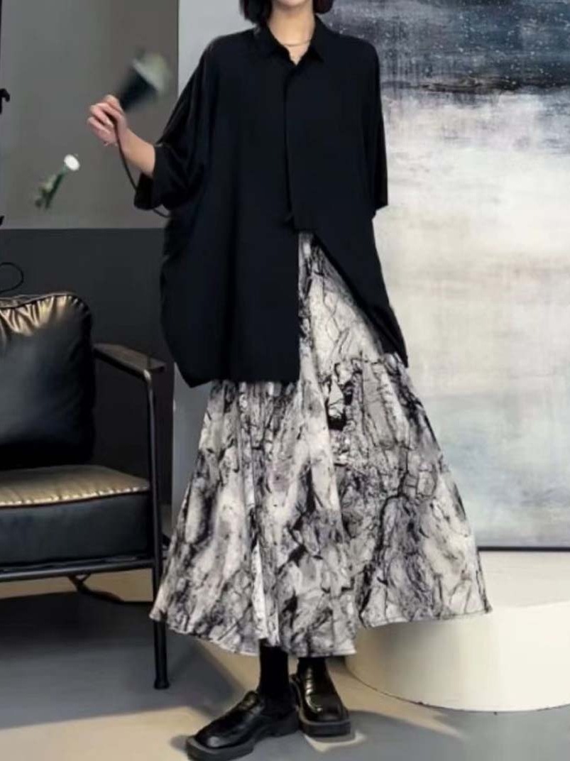 スーツ夏服女性デザインブラウス女性グラデーションテンセデニムワイドパンツ2点セット