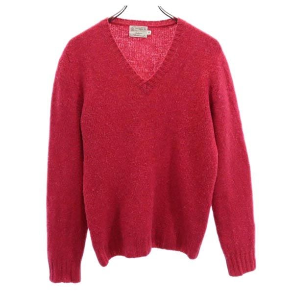英国製 ウール 長袖 Vネック ニット 36 赤系 セーター メンズ