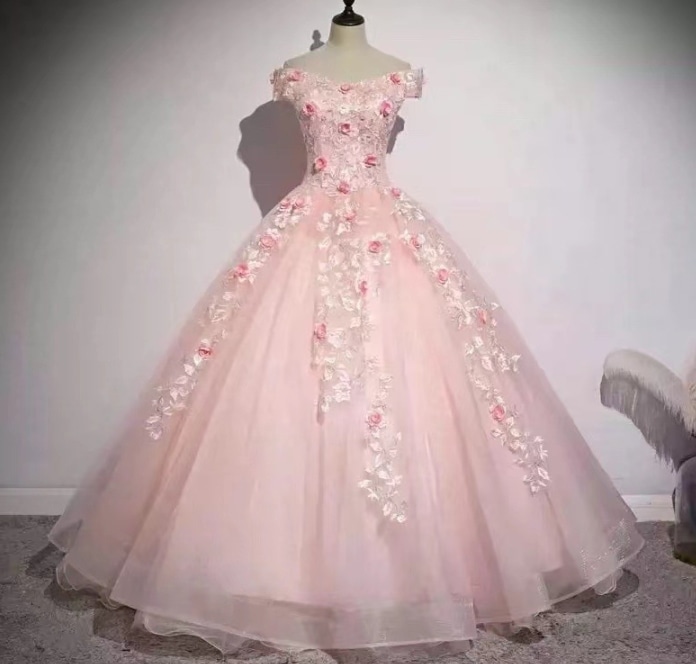 オフショルダー　ロングドレス　カラードレス　ドレス　パーティードレス　ピンク　結婚式　花嫁　発表会