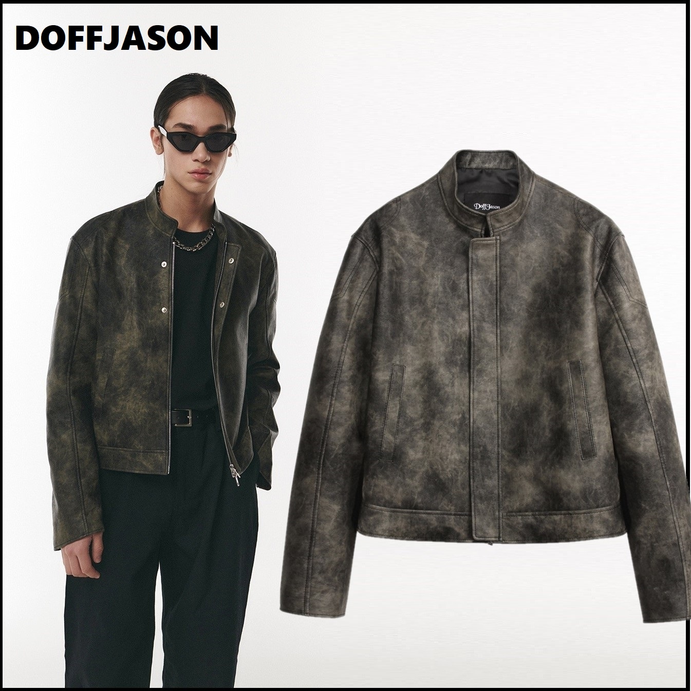 [DOFFJASON]韓国人気ヴィンテージワシントンレザーシールドジャケット 15,800円