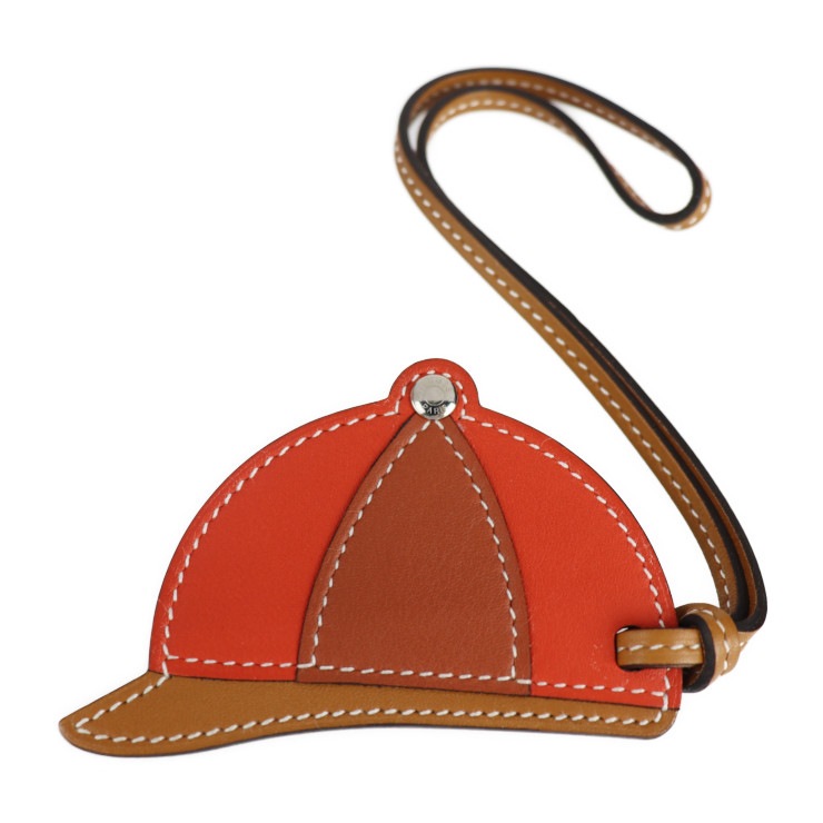 超美品 HERMES エルメス その他小物 - パドック ボンベイ キャップ ヴォースイフト ヴォーバトラー オレンジ系 ブラウン系 ナチュラルサブレ バッグチャーム 本物保証 中古