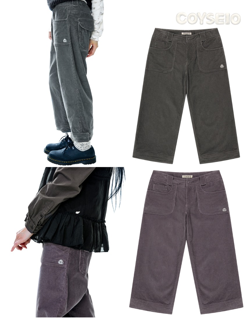 韓国限定 韓国人気 SNS流行 ファッショントレンド パンツ RUSTIC CORDUROY CAPRI PANTS (2カラー)
