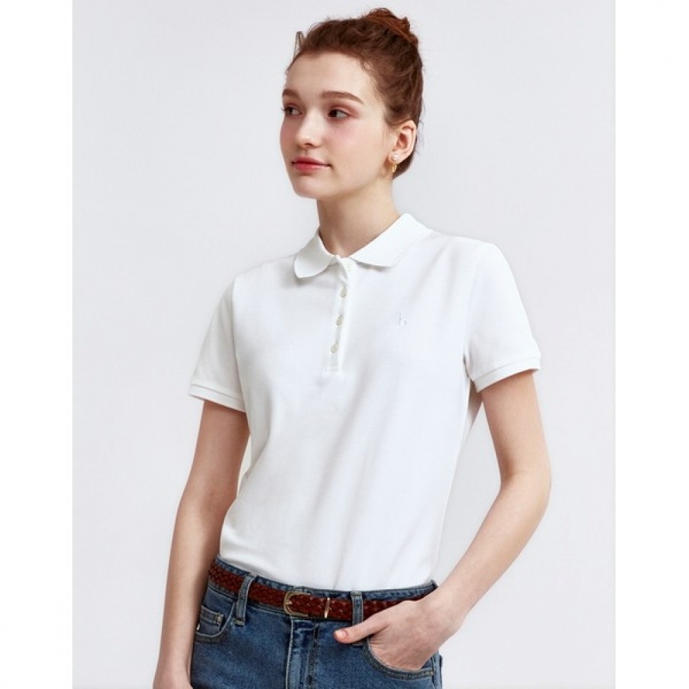 (ヘッジズレディース) 24SS ホワイトベーシックショートスリーブカラー T シャツ HSTS4BC31WT