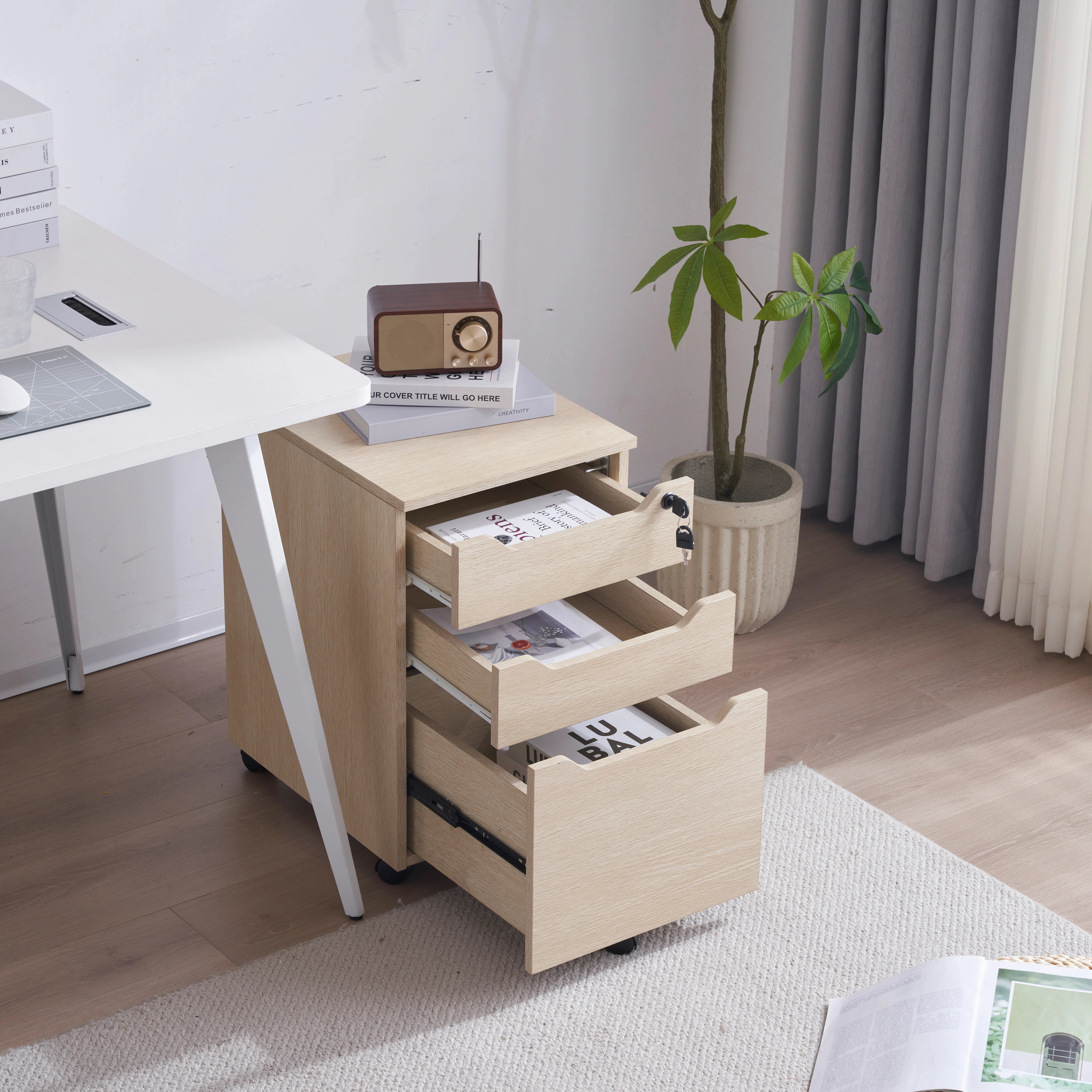 デスクワゴン サイドワゴン ラック　鍵付き キャスター付き 脇机 オフィス ブラックGG4828 China BlackG43