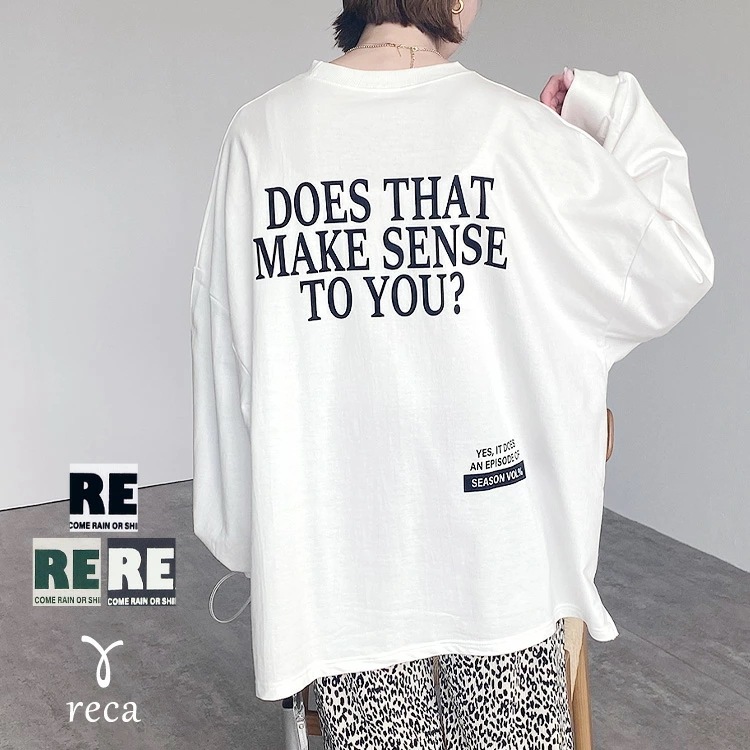 前後ロゴビッグTシャツレディース プルオーバー スウェット トレーナー Tシャツ カジュアル シンプル 楽ちん 長袖 トップス 秋 春