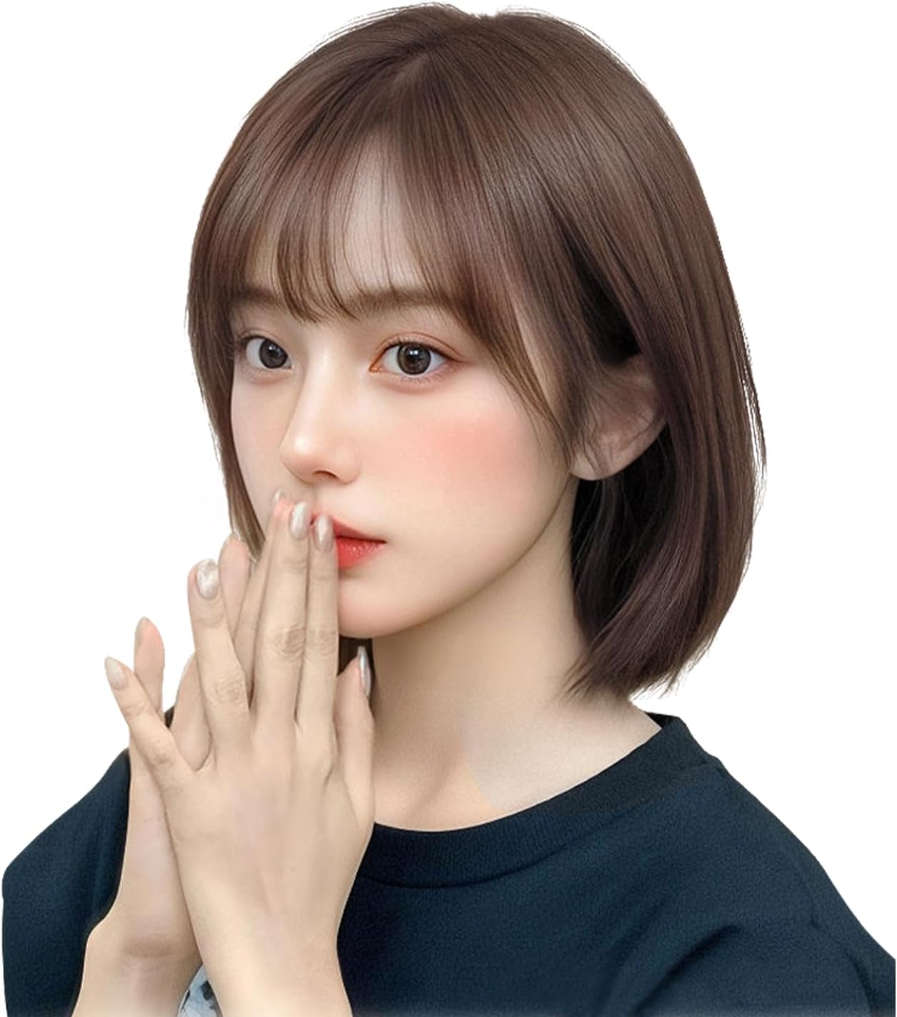 ショートボブストレートウィッグ 耐熱 ウィッグネット付 チョコレートブラウン