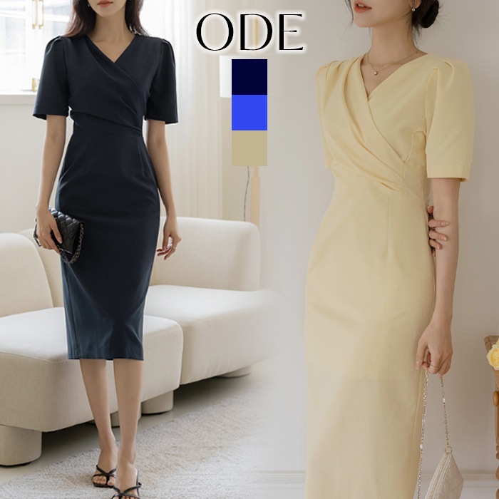 ワンピース 結婚式 夏 パーティードレス 半袖 お呼ばれ タイト