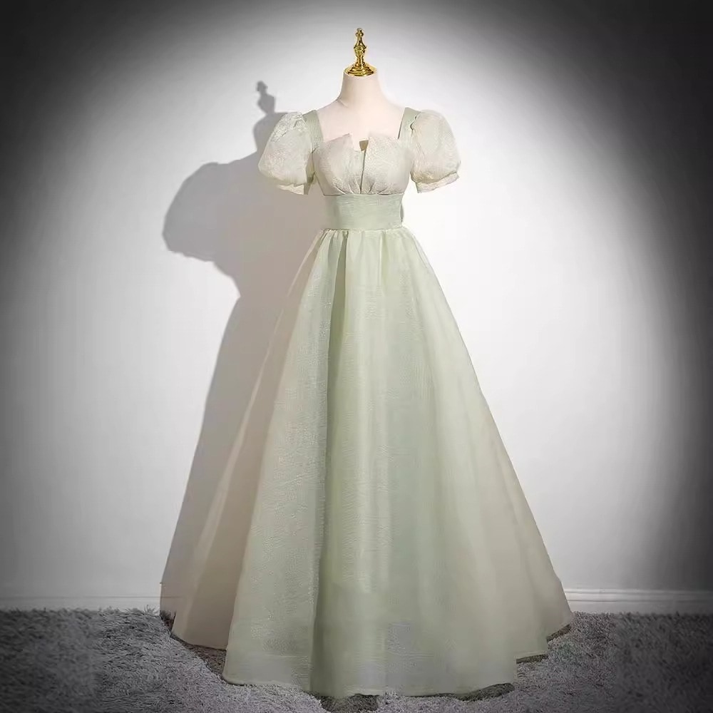 グリーンイブニングドレス気質ホストフレンチ声楽試験パフォーマンス服秋成人セレモニードレス秋