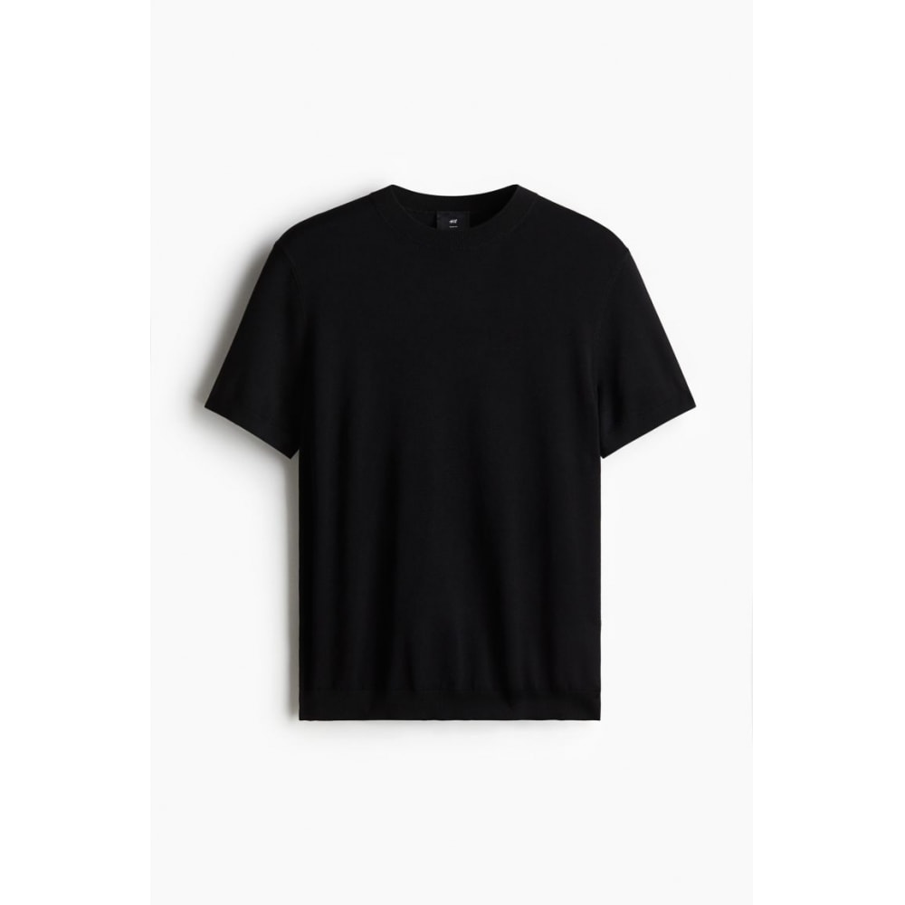 H&M スリムフィットファインニットTシャツブラック