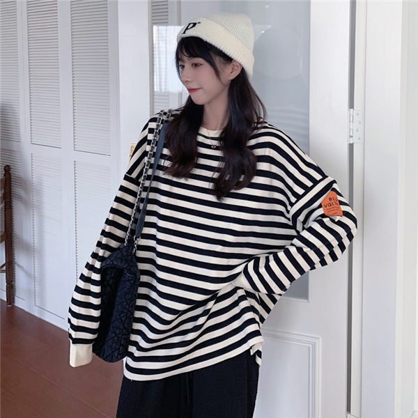 高評価!超人気 トレーナー レディース スポーツウェア 長袖 ストライプ柄 スウェット 長袖 可愛い トレーナー 春秋トレーナー スポーツ 韓国風 春秋 バレンタイン プレゼント