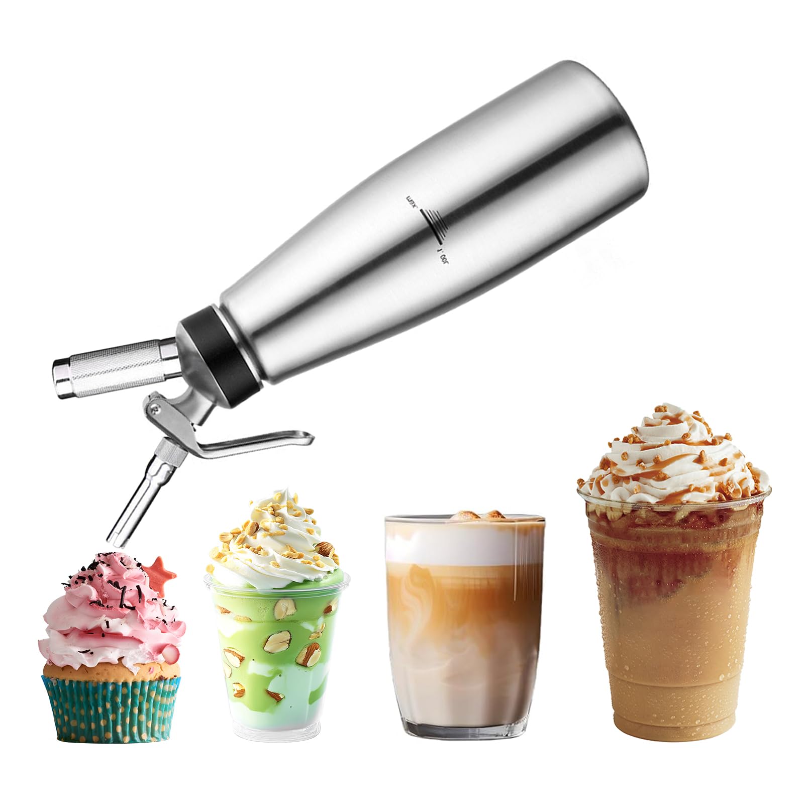 Qoexio エスプーマ スパークリング エスプーマ機 泡立て器 携帯式 1000ml デザートツール ミルクフォーマー 発泡性の泡 メーカー ステンレス鋼 ハンドミキサー 業務用 調理器具 菓子作り