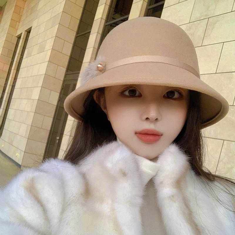 ウールツイード漁師の帽子のニッチなデザインセンス女性のレトロなフランスのシニアセンスの小さな香水風ボーラーハット気質有名人の帽子