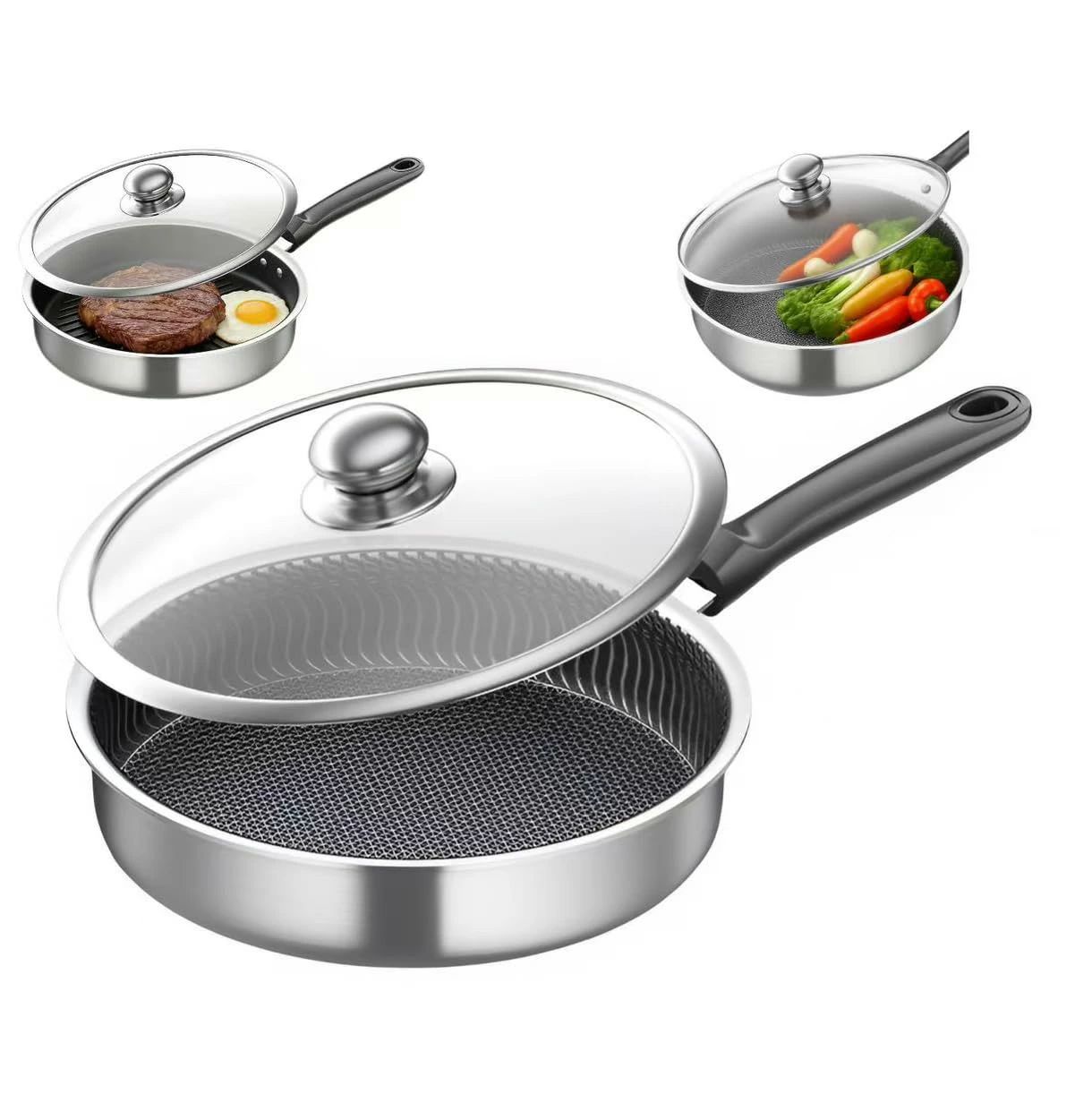 [6月夏新品]ステンレス鋼フライパン 26 28 30cm 超軽量 深型設計 こびりつきにくい 洗いやすい IH対応 フルスクリーンハニカム 中華鍋 316ステンレス鋼 ノンスティックパン