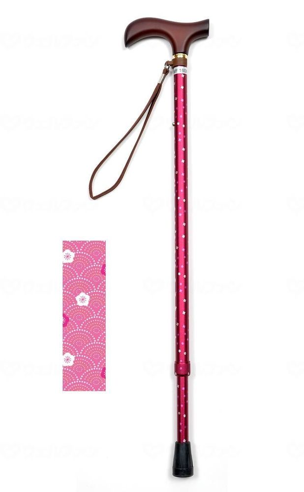 ウェルファン 夢ライフステッキ 柄杖伸縮型（スリムタイプ） 梅青海波ピンク 009714